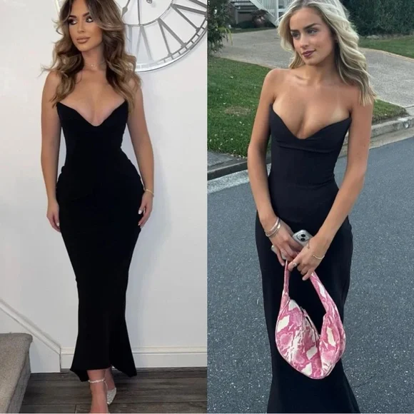 House of CB Sabine Black Crepe strapless corset dress - Picture 10 of 16